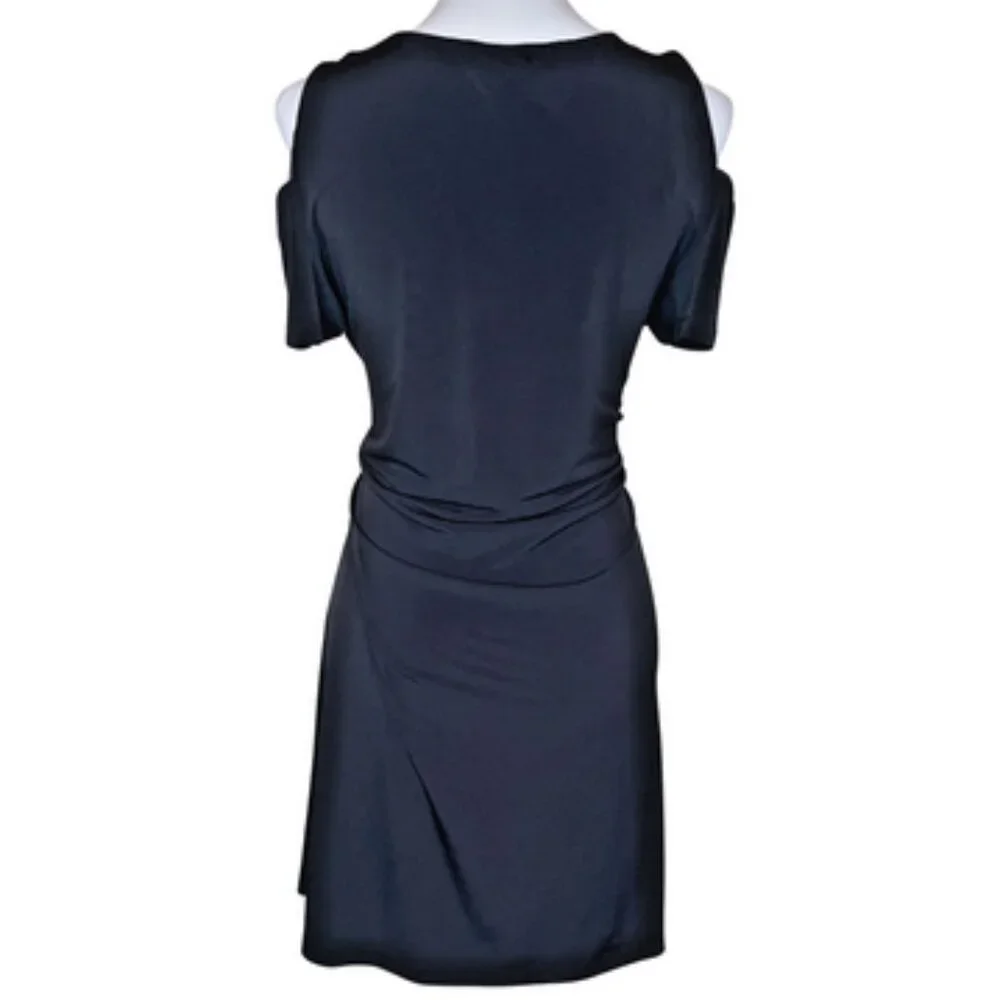 MICHAEL KORS Goth Grunge Cold Shoulder Black Mini Dress Size L